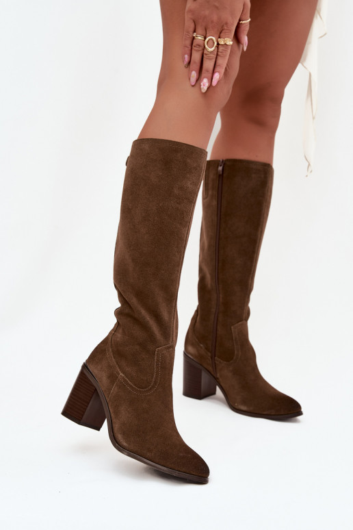 sieviešu garie zābaki Z Naturalnego Zamszu siltināti Obcas Słupek Sergio Leone KZ25668-S Zaļas krāsas sieviešu garie zābaki Z Naturalnego Zamszu siltināti Obcas Słupek Sergio Leone KZ25668-S Zaļas krāsas