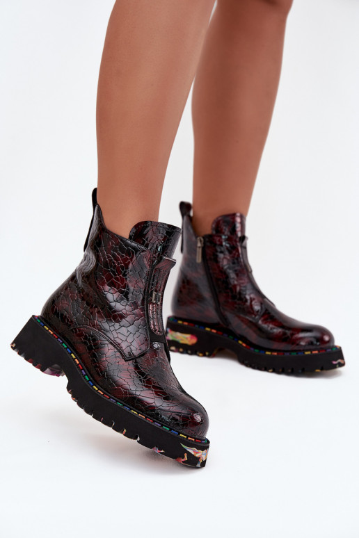 Laque Sieviešu puszābaki Z Naturalnej Skóry siltināti Artiker 57C0165 bordo krāsas