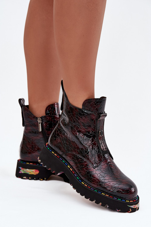 Laque Sieviešu puszābaki Z Naturalnej Skóry siltināti Artiker 57C0165 bordo krāsas