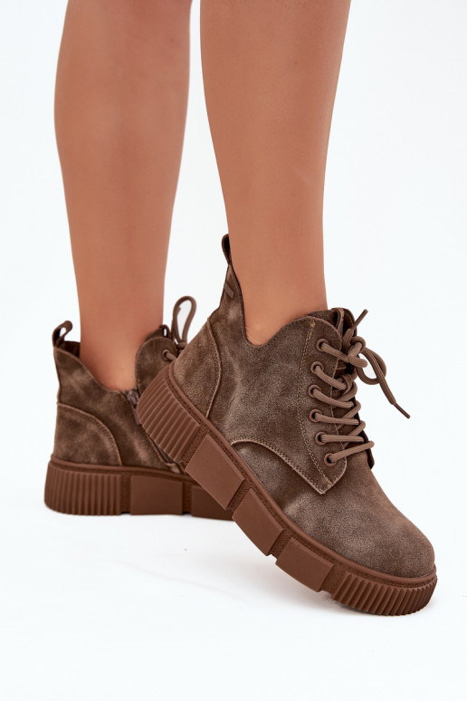 zamšādas zempapēžu apavi sievietēm ar platformu Big Star SS274594 smilšu krāsas