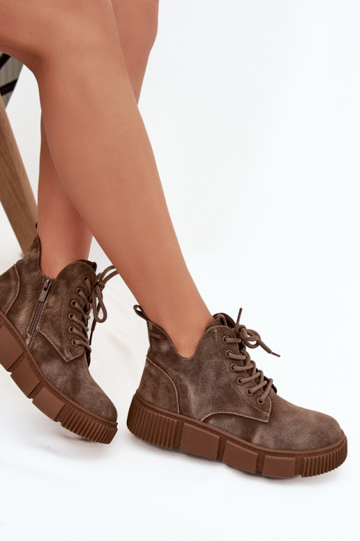 zamšādas zempapēžu apavi sievietēm ar platformu Big Star SS274594 smilšu krāsas