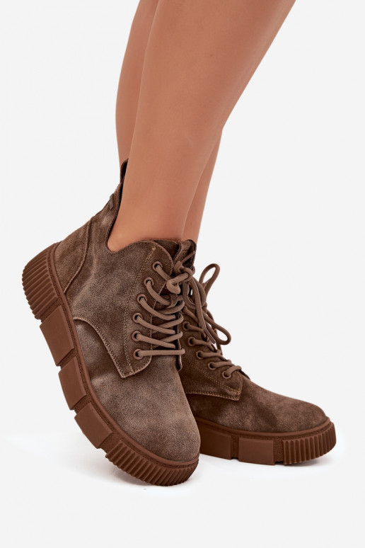 zamšādas zempapēžu apavi sievietēm ar platformu Big Star SS274594 smilšu krāsas