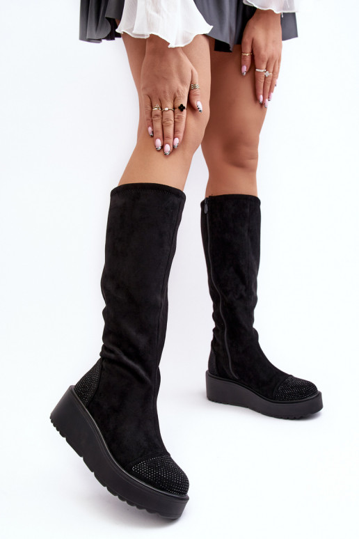 sieviešu garie zābaki zamšādas ar platformu S.Barski HY53-8 Melns sieviešu garie zābaki zamšādas ar platformu S.Barski HY53-8 Melns