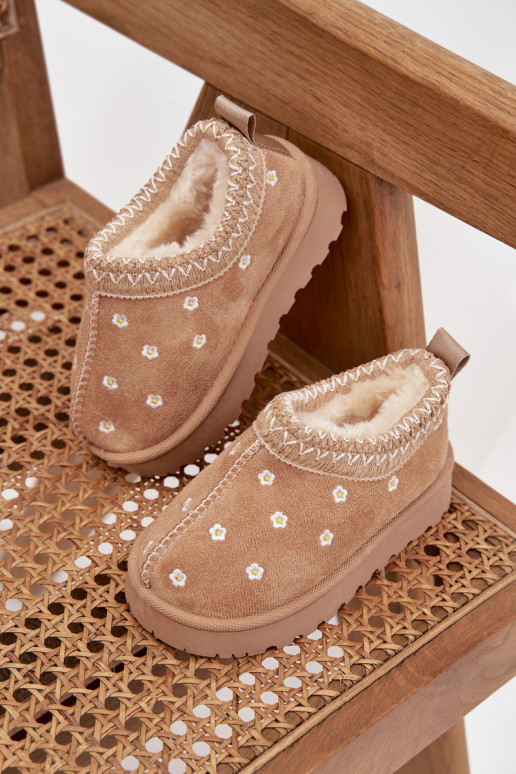 sniega apavi Bērnu apavi Z uszkami siltināti ar kažokādu smilšu krāsas Palina sniega apavi Bērnu apavi Z uszkami siltināti ar kažokādu smilšu krāsas Palina