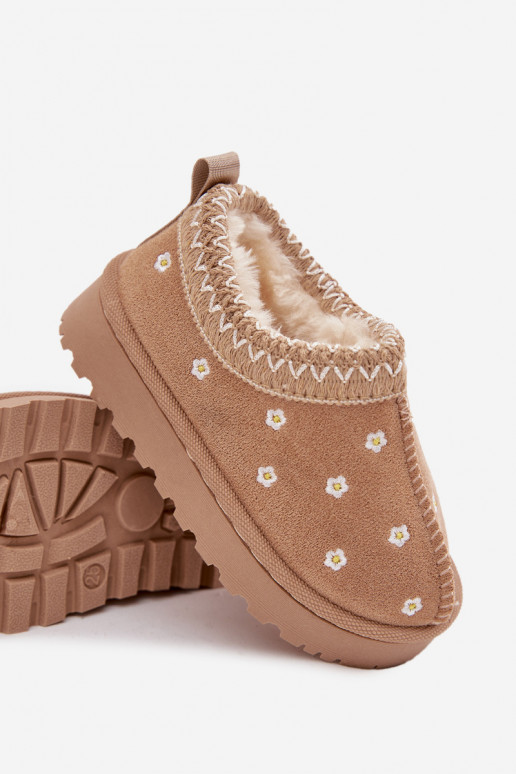 sniega apavi Bērnu apavi Z uszkami siltināti ar kažokādu smilšu krāsas Palina sniega apavi Bērnu apavi Z uszkami siltināti ar kažokādu smilšu krāsas Palina