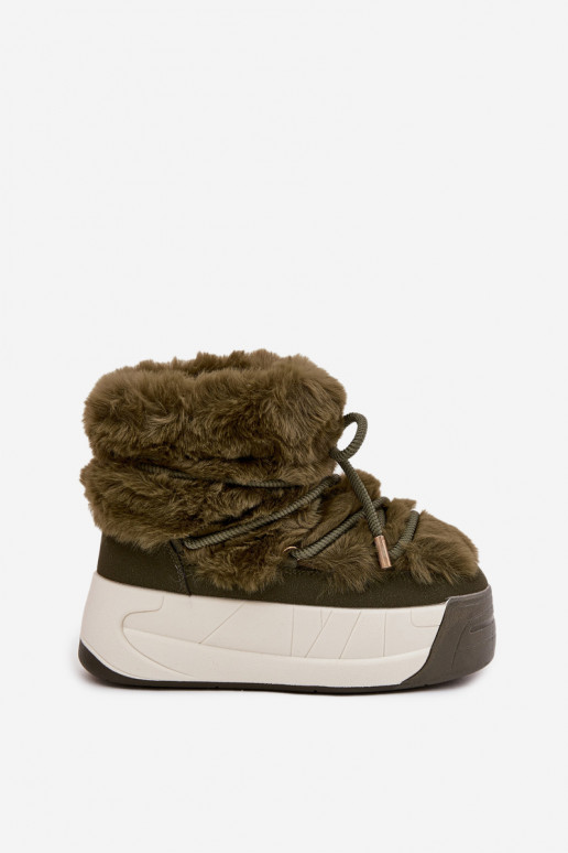 sniega apavi  ar platformu ar stilīgām detaļām  haki krāsas Kalivira