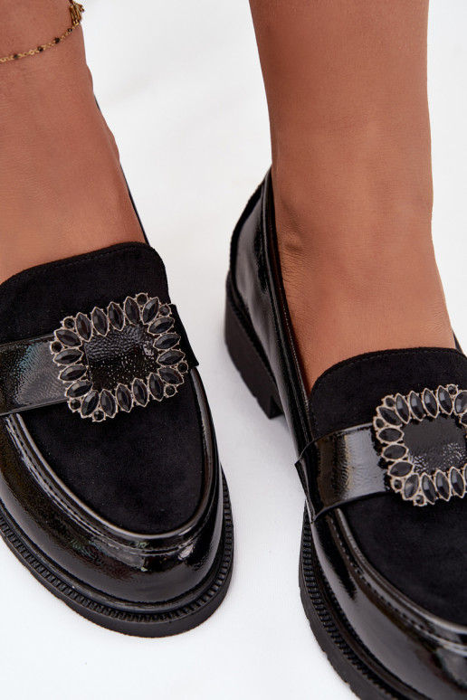 Lakoti mokasīni  dekorēti ar sprādzēm S.Barski HY52-546 Melns Lakoti mokasīni  dekorēti ar sprādzēm S.Barski HY52-546 Melns