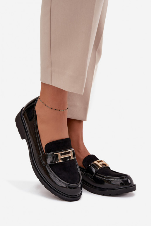 Lakoti mokasīni  Ze Zelta krāsasm Detalem S.Barski HY52-545 Melns Lakoti mokasīni  Ze Zelta krāsasm Detalem S.Barski HY52-545 Melns