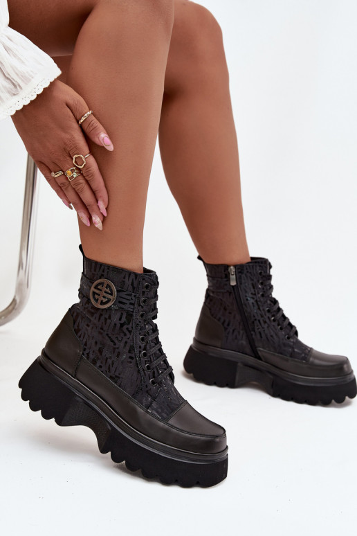 sieviešu zābaki  ar platformu  I Ozdobnym Detalem Artiker 57C2273 Melns