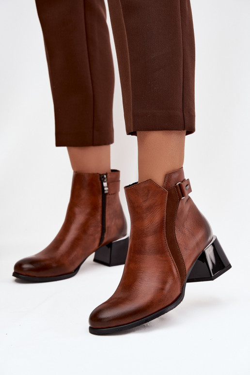 sieviešu zābaki  ar papēdi siltināti Zazoo 60563 brūnas krāsas