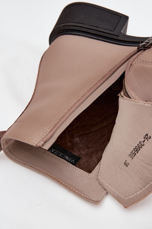 Sieviešu puszābaki Z Naturalnej Skóry  siltināti Vinceza 39955 smilšu krāsas