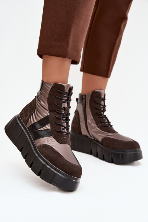 Sieviešu puszābaki siltināti ar platformu Vinceza 58562 brūnas krāsas