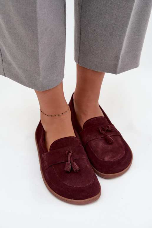 Ādas zamšas mokasīni "Barefoot" tipa Zazoo 322 bordo krāsā