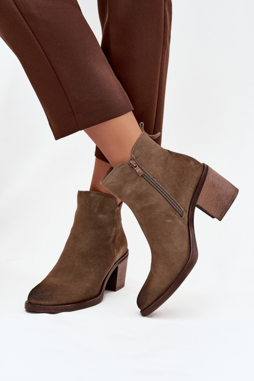 Sieviešu puszābaki Z Naturalnego zamšādas ar papēdi siltināti Sergio Leone BT25321-S Haki krāsas Sieviešu puszābaki Z Naturalnego zamšādas ar papēdi siltināti Sergio Leone BT25321-S Haki krāsas