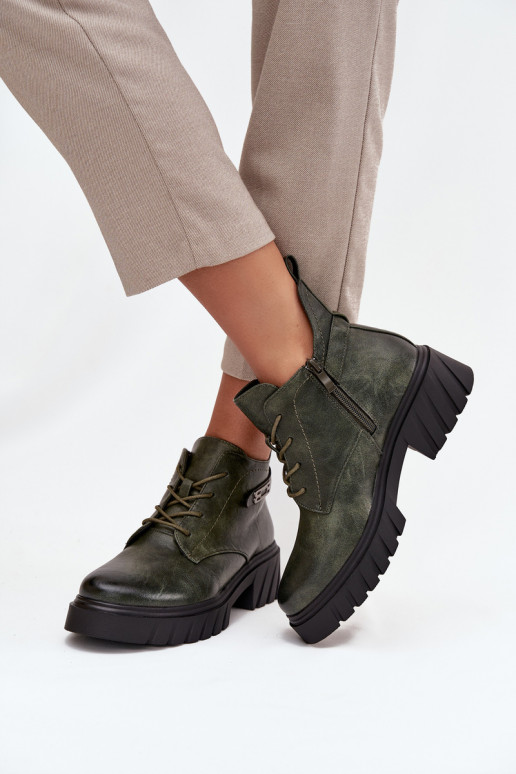  siltināti Sieviešu puszābaki  ar dekorētiem papēžiem haki krāsas Therisse