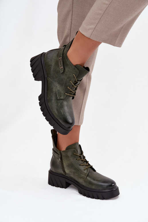  siltināti Sieviešu puszābaki  ar dekorētiem papēžiem haki krāsas Therisse