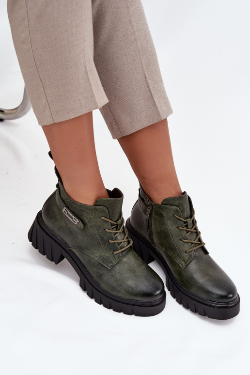  siltināti Sieviešu puszābaki  ar dekorētiem papēžiem haki krāsas Therisse