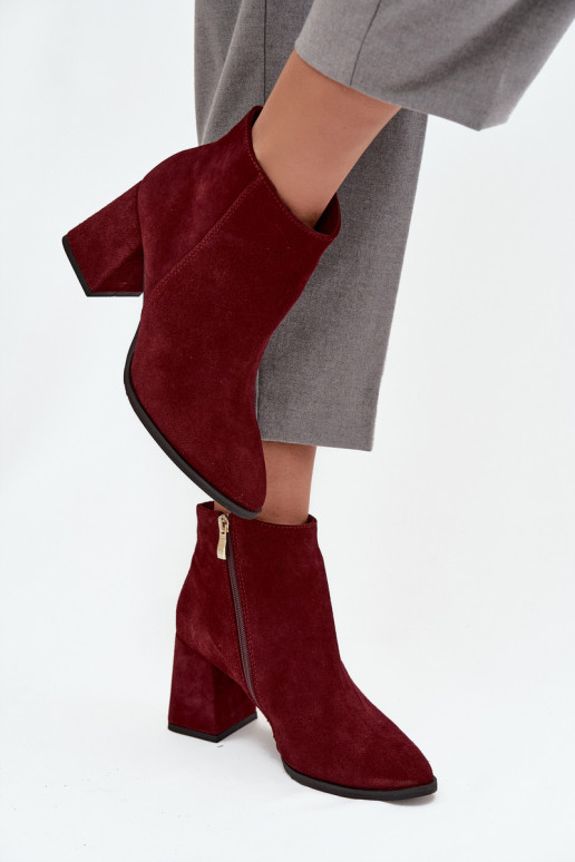 Sieviešu puszābaki Z Naturalnego Zamszu Obcas Słupek siltināti bordo krāsas Zazoo 3128