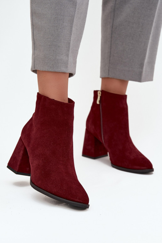 Sieviešu puszābaki Z Naturalnego Zamszu Obcas Słupek siltināti bordo krāsas Zazoo 3128