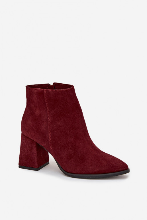 Sieviešu puszābaki Z Naturalnego Zamszu Obcas Słupek siltināti bordo krāsas Zazoo 3128