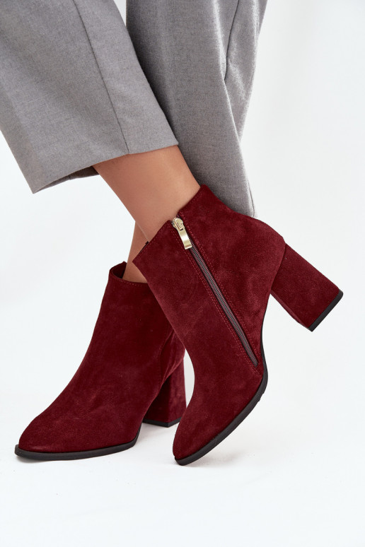 Sieviešu puszābaki Z Naturalnego Zamszu Obcas Słupek siltināti bordo krāsas Zazoo 3128