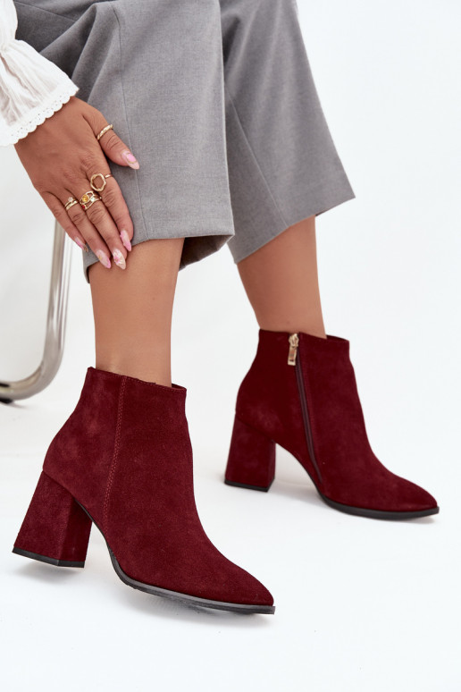 Sieviešu puszābaki Z Naturalnego Zamszu Obcas Słupek siltināti bordo krāsas Zazoo 3128