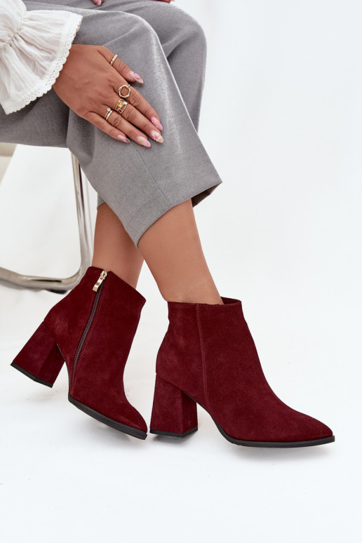 Sieviešu puszābaki Z Naturalnego Zamszu Obcas Słupek siltināti bordo krāsas Zazoo 3128