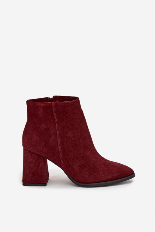 Sieviešu puszābaki Z Naturalnego Zamszu Obcas Słupek siltināti bordo krāsas Zazoo 3128