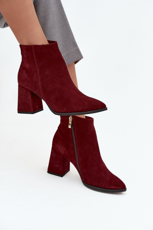 Sieviešu puszābaki Z Naturalnego Zamszu Obcas Słupek siltināti bordo krāsas Zazoo 3128