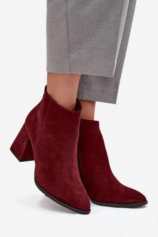 Sieviešu puszābaki Z Naturalnego Zamszu Obcas Słupek siltināti bordo krāsas Zazoo 3128