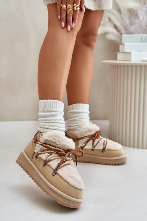  sniega apavi ar platformu ar kažokādu D.Franklin DFSH370011 smilšu krāsas