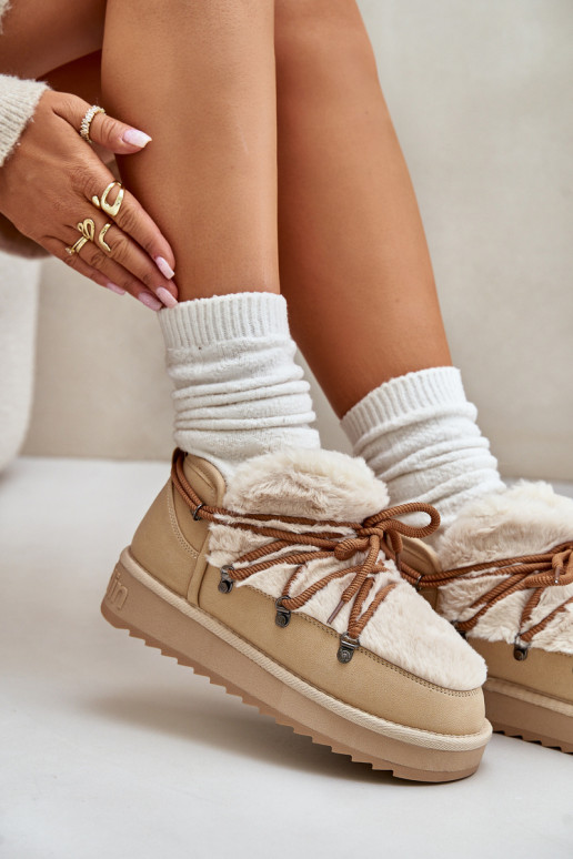  sniega apavi ar platformu ar kažokādu D.Franklin DFSH370011 smilšu krāsas