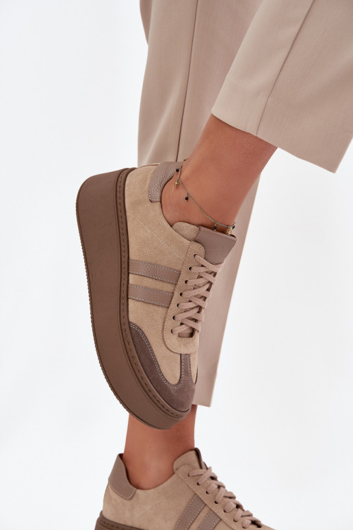   zamšādas  modeļa apavi  ar platformu Zazoo 3775 smilšu krāsas