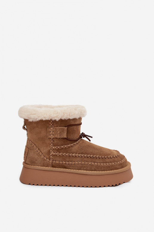 Zamšādas sniega zābaki sievietēm ar grezniem dekoratīviem elementiem, Big Star SS274373, brūnas krāsas