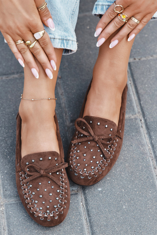 Dekorēti sieviešu mokasīni no eko zamša brūnā krāsā "Prissine" Dekorēti sieviešu mokasīni no eko zamša brūnā krāsā "Prissine"