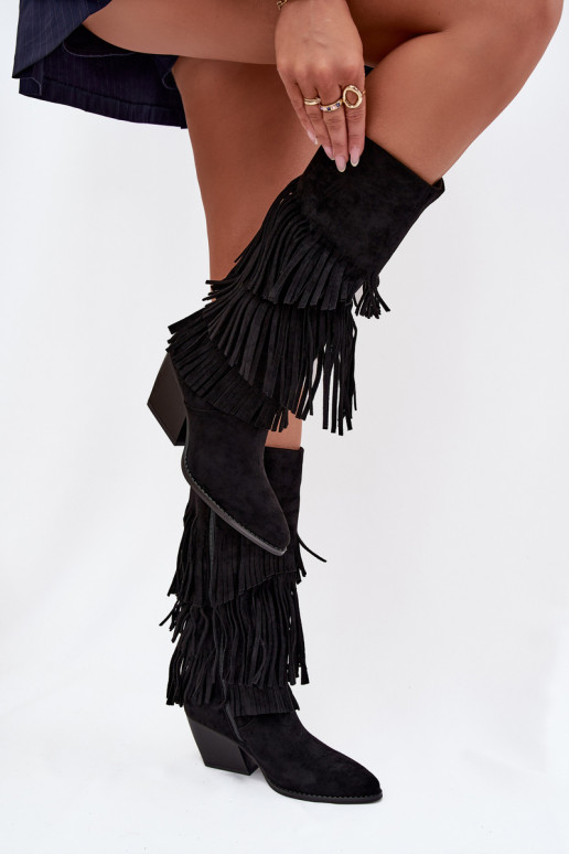 Pašiltināti kaubojiska stila ilgaauļi ar kutu, melnā krāsā, Brivina