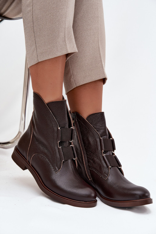 Sieviešu puszābaki Z Naturalnej Skóry ar platiem papēžiem Zazoo 3842 Czekoladowe