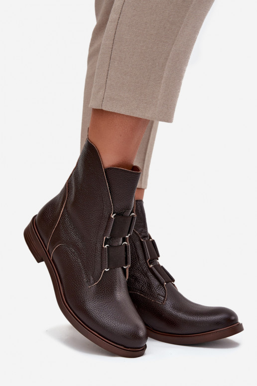 Sieviešu puszābaki Z Naturalnej Skóry ar platiem papēžiem Zazoo 3842 Czekoladowe