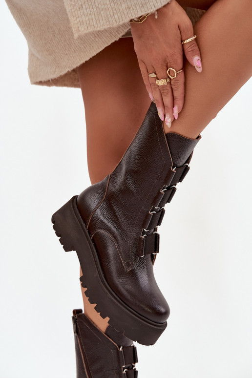 Sieviešu puszābaki Z Naturalnej Skóry ar platformu Zazoo 3795 Czekoladowe