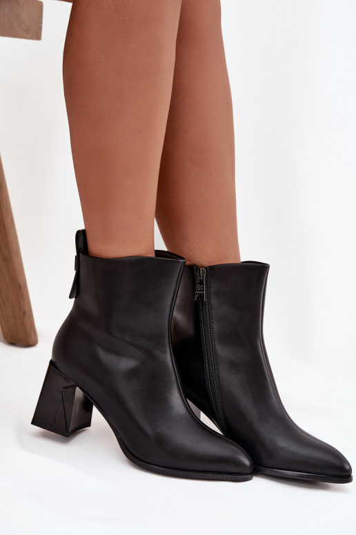 siltināti Sieviešu puszābaki ar papēdi Z Naturalnej Skóry Vinceza 66812 Melns