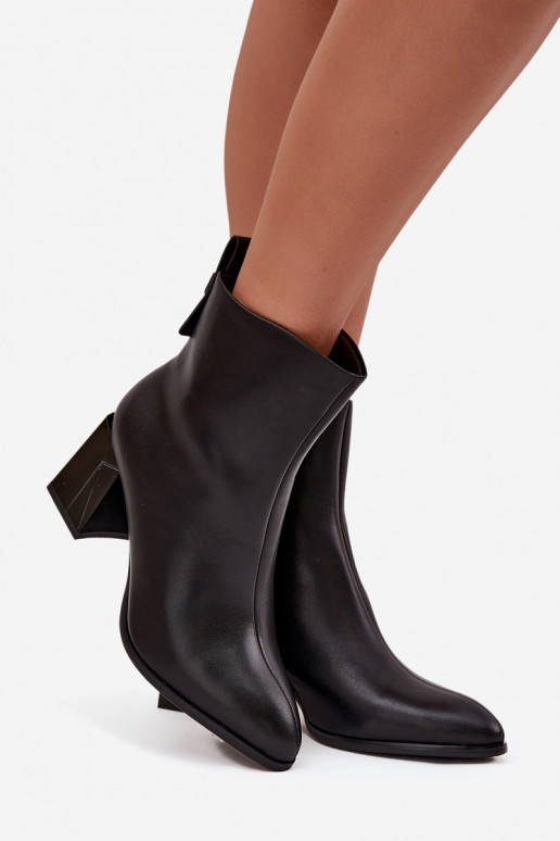 siltināti Sieviešu puszābaki ar papēdi Z Naturalnej Skóry Vinceza 66812 Melns