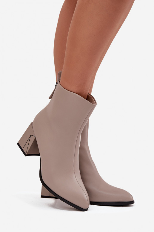 siltināti Sieviešu puszābaki ar papēdi Z Naturalnej Skóry Vinceza 66812 Pelēkas krāsas