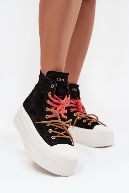 zamšādas siltināti sieviešu puszābaki ar platformu GOE SS2N4046 Melns