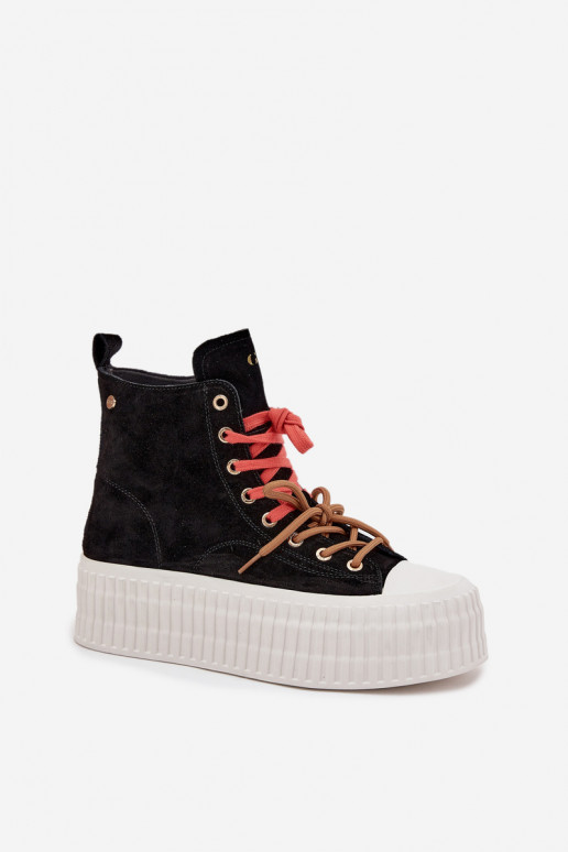 zamšādas siltināti sieviešu puszābaki ar platformu GOE SS2N4046 Melns