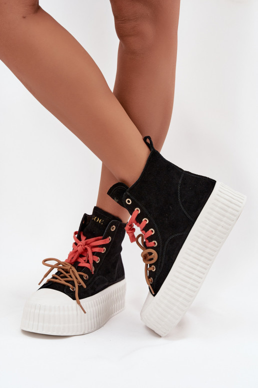 zamšādas siltināti sieviešu puszābaki ar platformu GOE SS2N4046 Melns