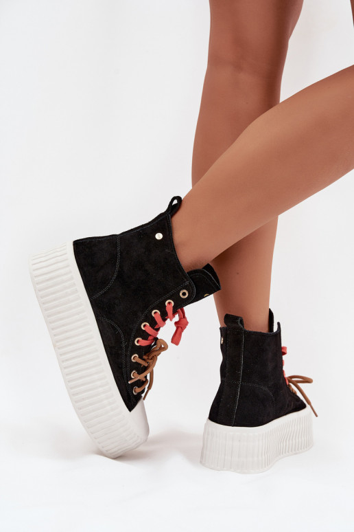 zamšādas siltināti sieviešu puszābaki ar platformu GOE SS2N4046 Melns