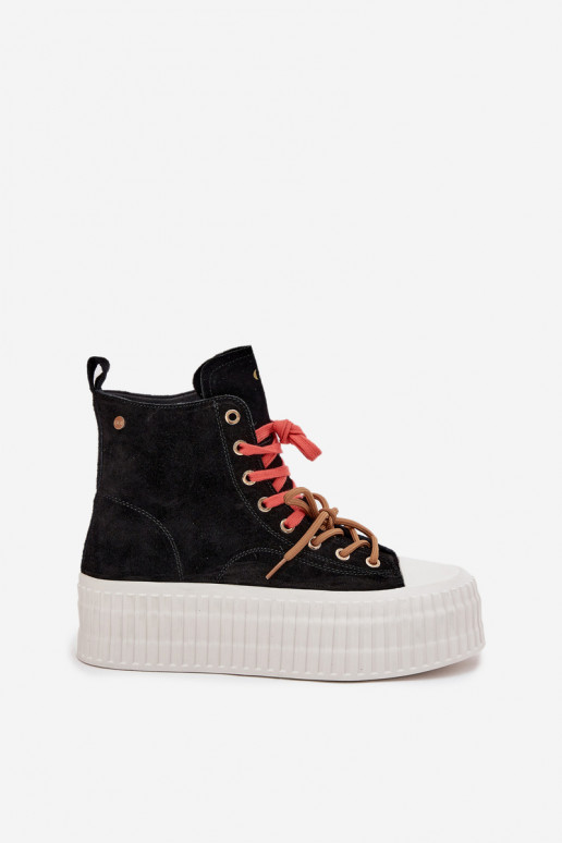 zamšādas siltināti sieviešu puszābaki ar platformu GOE SS2N4046 Melns