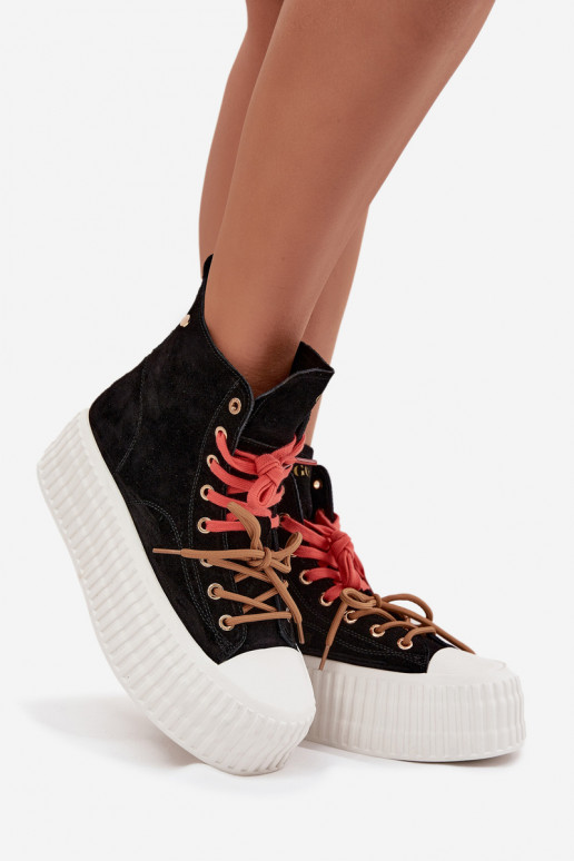 zamšādas siltināti sieviešu puszābaki ar platformu GOE SS2N4046 Melns