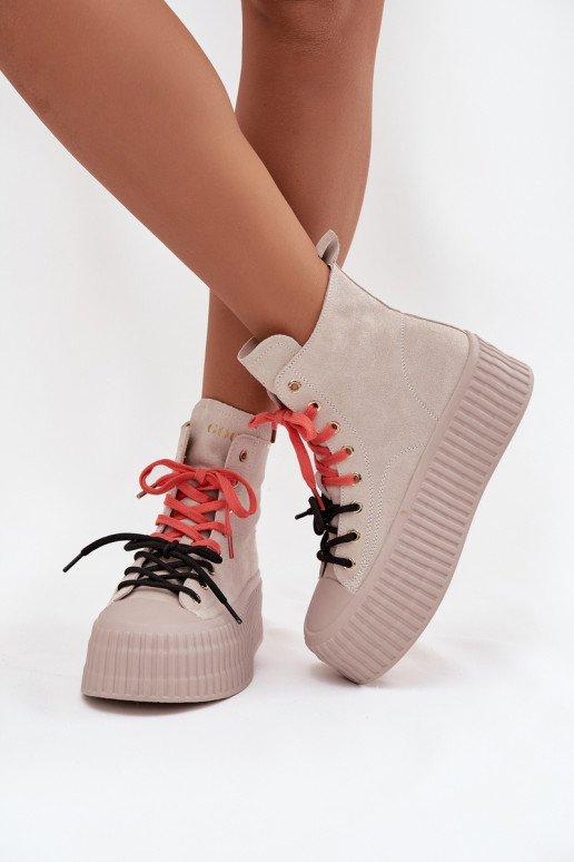 zamšādas siltināti sieviešu puszābaki ar platformu GOE SS2N4047 smilšu krāsas