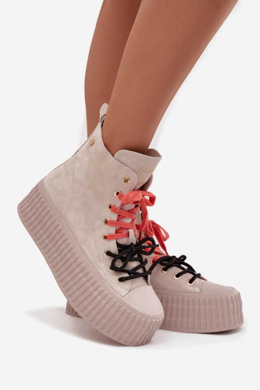 zamšādas siltināti sieviešu puszābaki ar platformu GOE SS2N4047 smilšu krāsas